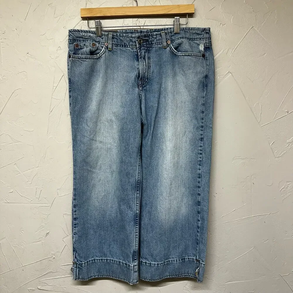 Lucky Brand Dungarees Lily May Crop Y2K Throw Back Capri Crop Jeans Sz 14 Sz 32